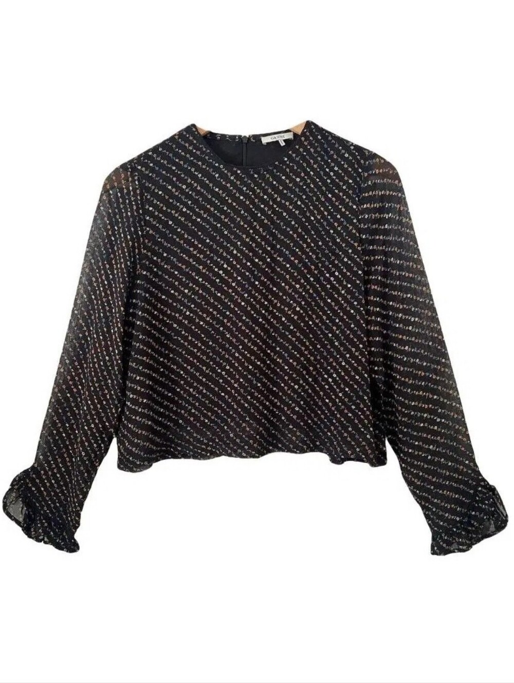 Ganni Sheer Floral Cropped Long Sleeve Blouse